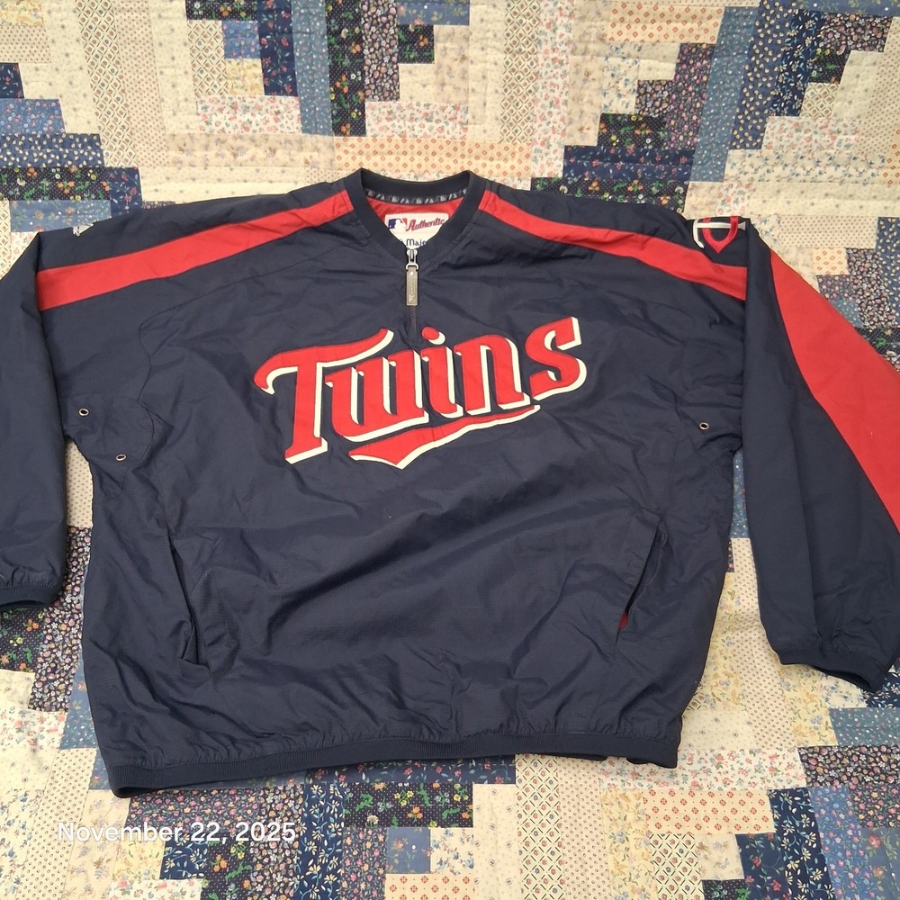 Majestic Minnesota Twins 1/4 Zip Pullover Windbreaker Jacket Size Large